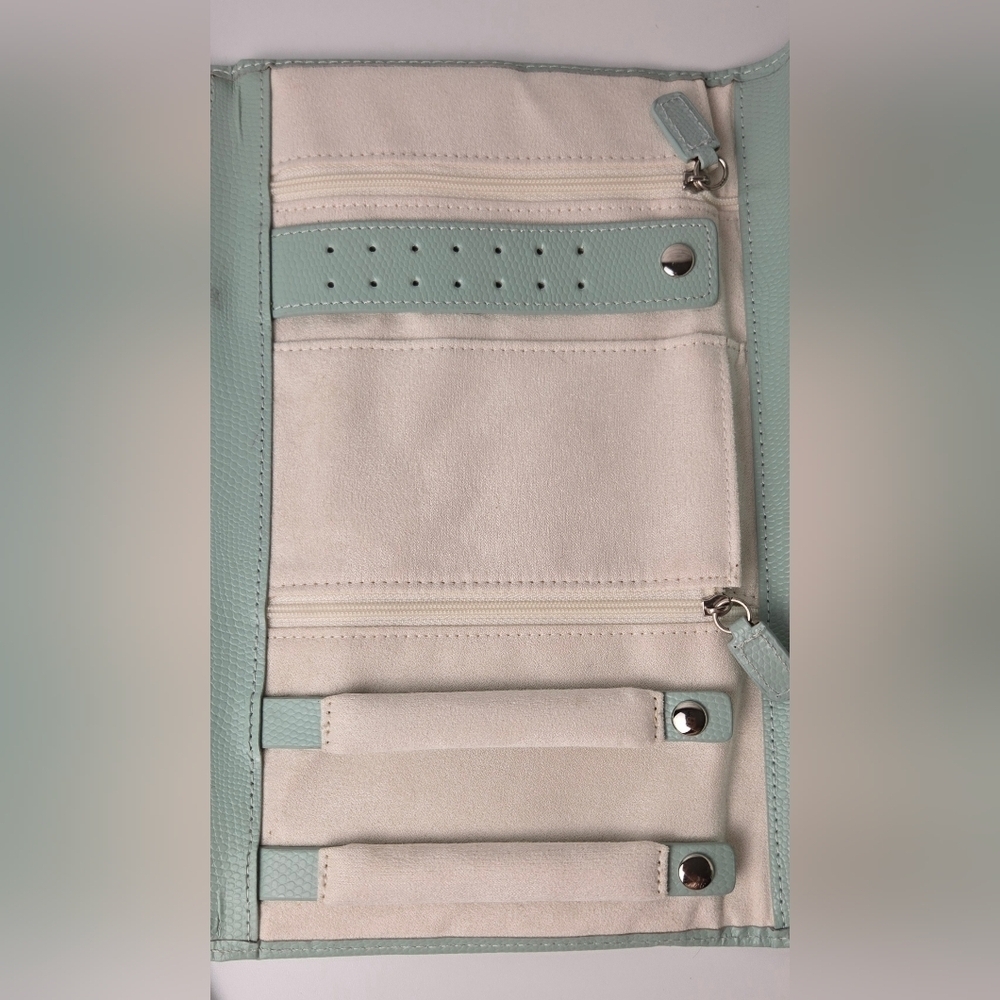 Mint Green Travel Jewelry Organizer Clutch Case with Zipper & Snap Closures - Picture 6 of 10